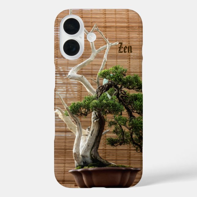 Funda iPhone 16 Nombre de foto del árbol de Juniper Chino Bonsai (Reverso )