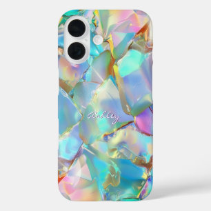 Funda iPhone 16 Nombre de guión blanco en fondo de ópalo