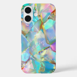 Funda iPhone 16 Nombre de guión blanco sobre fondo de ópalo
