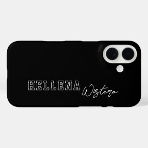 Funda iPhone 16 Nombre de guión de monograma universitario blanco 