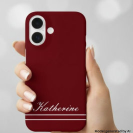 Funda iPhone 16 Nombre de guión Minimalista Rojo Burdeos