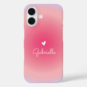 Funda iPhone 16 Nombre de guión mínimo del corazón del degradado p