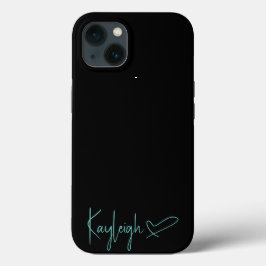 Funda iPhone 16 Nombre de guión negro y de menta con estuche de te