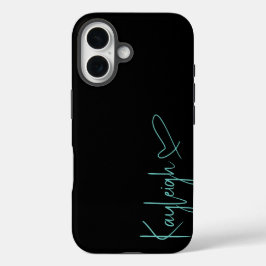 Funda iPhone 16 Nombre de guión negro y mint vert y estuche para t