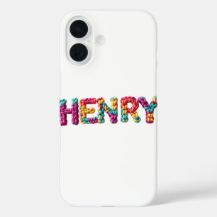 Funda iPhone 16 Nombre de HENRY en el patrón de crochet vibrante
