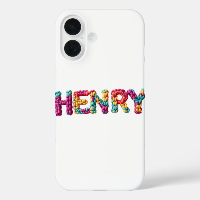 Funda iPhone 16 Nombre de HENRY en el patrón de crochet vibrante (Reverso )