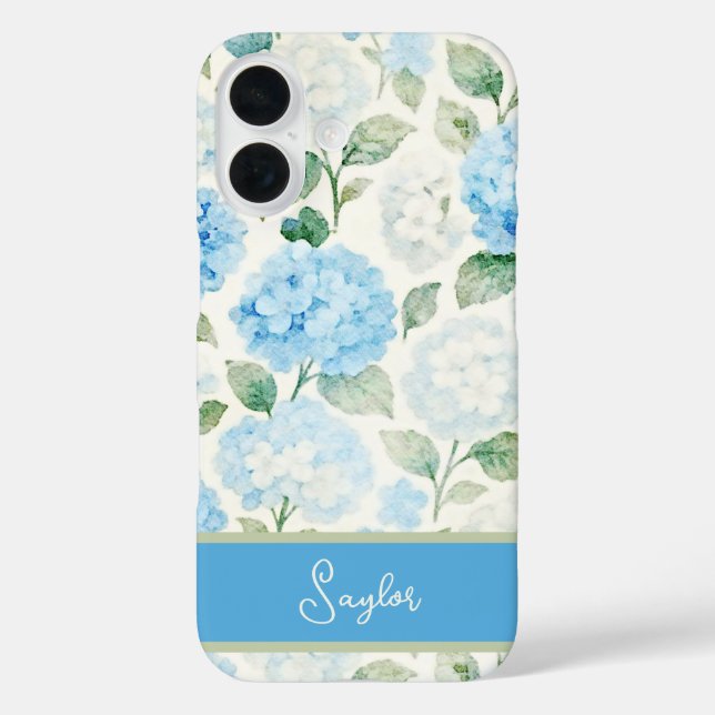 Funda iPhone 16 Nombre de Hortensia Azul Acuarela (Reverso )