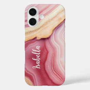 Funda iPhone 16 Nombre de la Moda moderna del Agate Oro Rosa