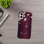 Funda iPhone 16 Nombre de las estrellas de oro de los rosas de Bor<br><div class="desc">Un estuche de teléfono elegante,  de chicas y de cristal. Estrellas de oro Rosa. Fondo degradado profundo y morado oscuro. Inserte su nombre,  escrito con un guión de estilo moderno con letras a mano. Letras de color rosa.</div>
