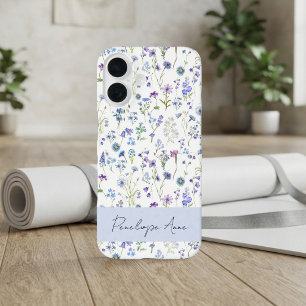Funda iPhone 16 Nombre de letra script de acuarela de flor silvest