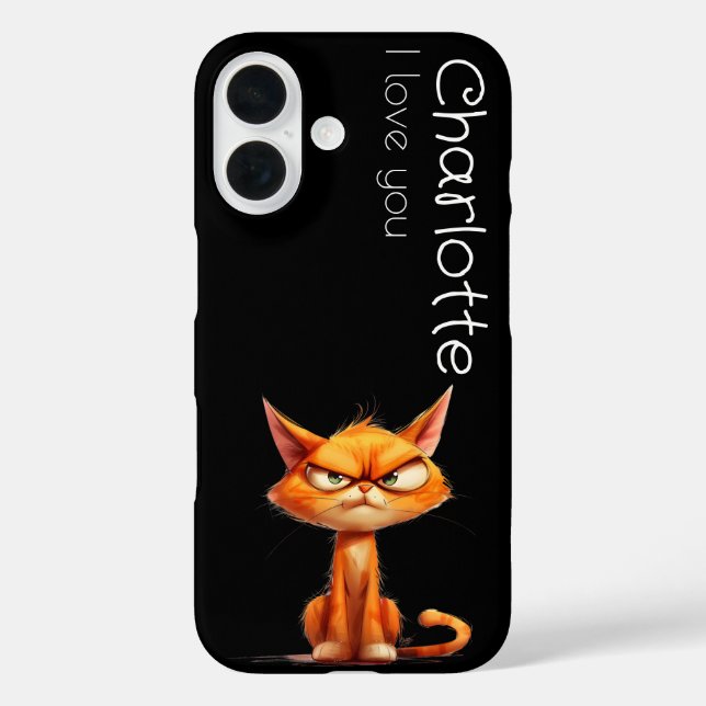 Funda iPhone 16 Nombre de los gatos personalizados enojados del na (Reverso )