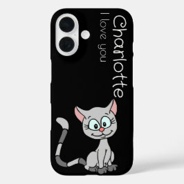 Funda iPhone 16 Nombre de los gatos personalizados grises