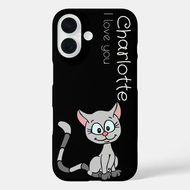 Funda iPhone 16 Nombre de los gatos personalizados grises (Reverso )