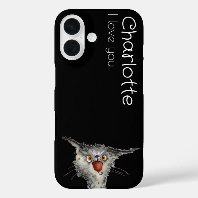 Funda iPhone 16 Nombre de los gatos personalizados negros (Reverso )