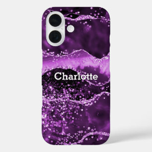 Funda iPhone 16 Nombre de mármol rosa de agaño morado