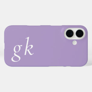 Funda iPhone 16 Nombre de Monograma Blanco Purpura Moderno