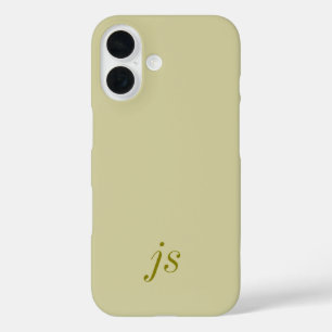 Funda iPhone 16 Nombre de monograma blanco verde oliva moderno