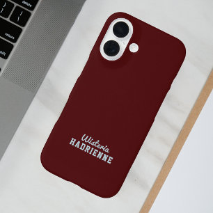 Funda iPhone 16 Nombre de Monograma Deportivo Azul Burgundy Oscuro