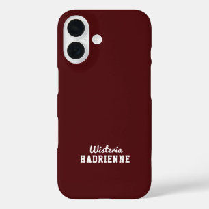 Funda iPhone 16 Nombre de Monograma Deportivo Burgundy Oscuro Mode