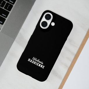 Funda iPhone 16 Nombre de Monograma Deportivo Moderno en Blanco y