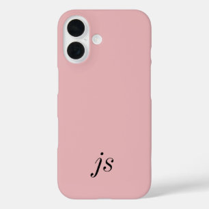 Funda iPhone 16 Nombre de Monograma Negro Rosa Moderno