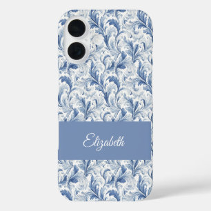 Funda iPhone 16 Nombre de patrón de toile de país francés azul