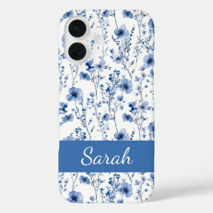 Funda iPhone 16 Nombre de patrón floral de acuarela de flor silves