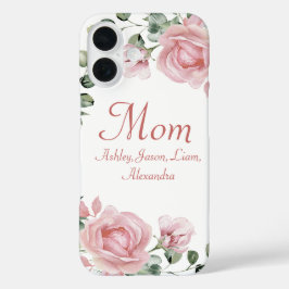 Funda iPhone 16 Nombre de personalizado Mamá Rosa Floral 4 a 8 niñ