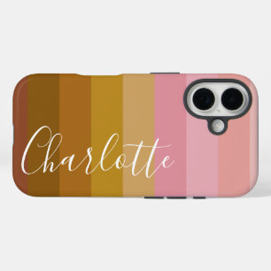 Funda iPhone 16 Nombre de rayas geométricas boho rosa y terracota