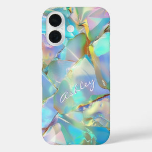 Funda iPhone 16 Nombre de script blanco en fondo óptico