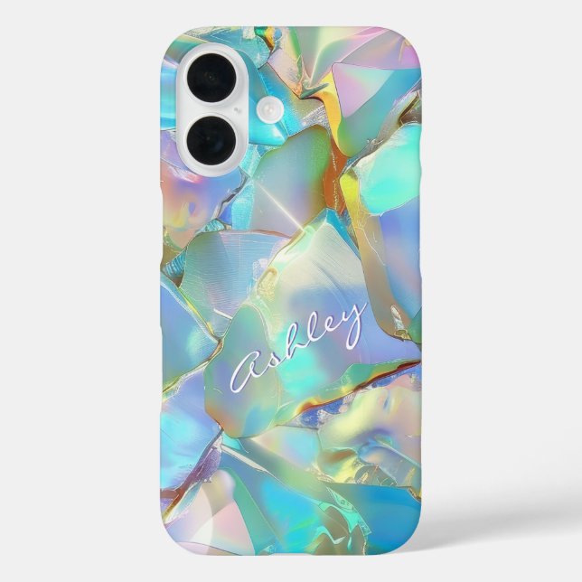 Funda iPhone 16 Nombre de script blanco en fondo óptico (Reverso )