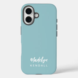 Funda iPhone 16 Nombre de secuencia moderna elegante simple Azul