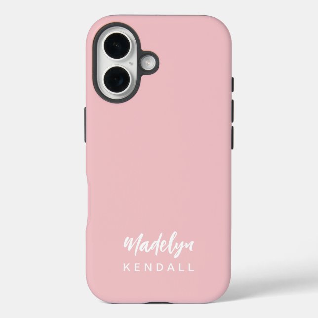 Funda iPhone 16 Nombre de secuencia moderna elegante simple Rosa s (Reverso )