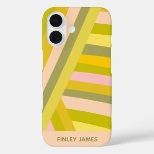 Funda iPhone 16 Nombre de verano de las franjas amarillas verdes p