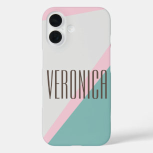 Funda iPhone 16 Nombre del bloque de color geométrico del resumen