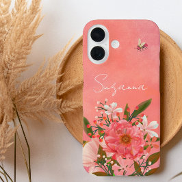 Funda iPhone 16 Nombre del guión del guión de las flores de coral 