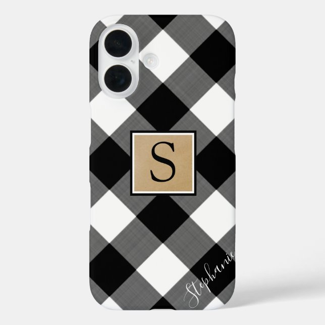 Funda iPhone 16 Nombre del guión del monograma del búfalo blanco n (Reverso )