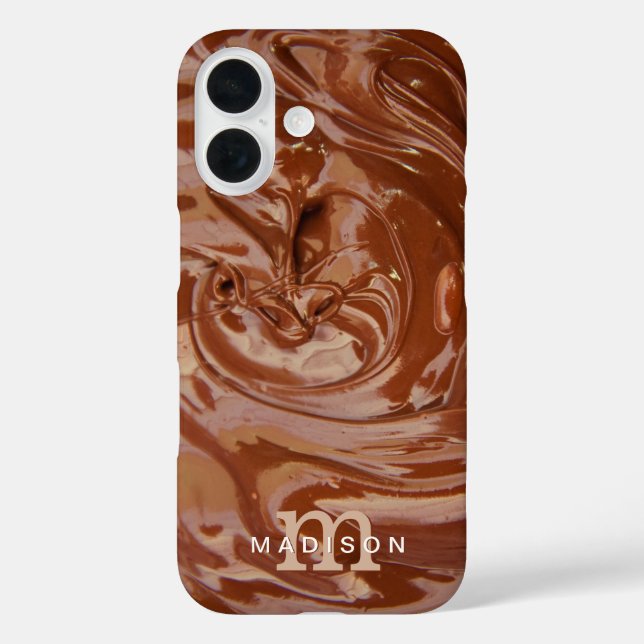 Funda iPhone 16 Nombre del monograma de Chocolate Lover (Reverso )