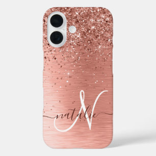 Funda iPhone 16 Nombre del monograma del Purpurina Metalizado cepi