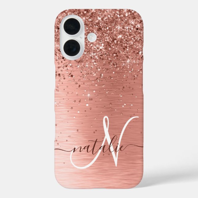 Funda iPhone 16 Nombre del monograma del Purpurina Metalizado cepi (Reverso )
