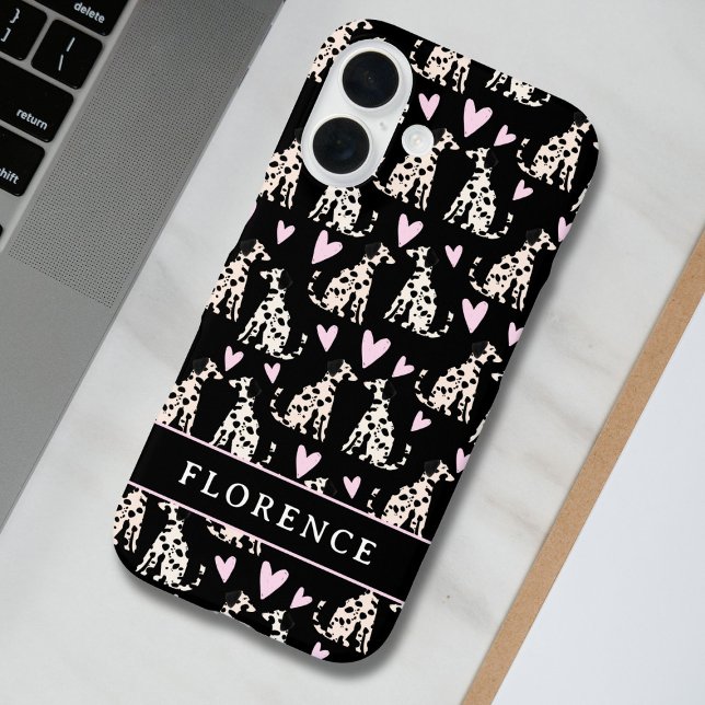 Funda iPhone 16 Nombre del patrón de corazón rosado de perro de Da (Subido por el creador)