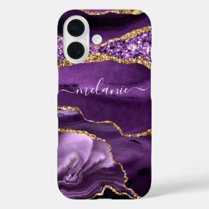Funda iPhone 16 Nombre del personalizadoAgate Morple Violet Gold M