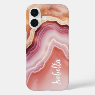 Funda iPhone 16 Nombre elegante Ácido Oro Rosa Mármol