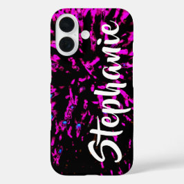 Funda iPhone 16 Nombre floral abstracto rosa y negro