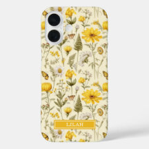 Nombre floral acuarela botánica amarilla