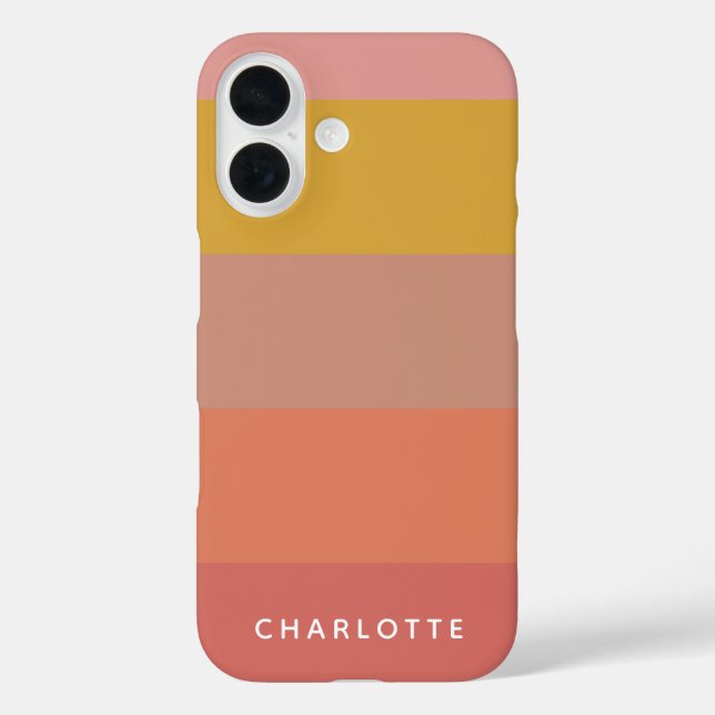 Funda iPhone 16 Nombre geométrico de las franjas cálidas de naranj (Reverso )