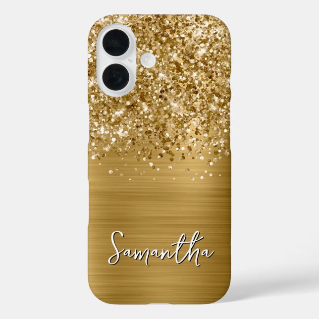 Funda iPhone 16 Nombre Glam Oro Brillante (Reverso )