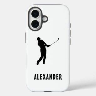 Funda iPhone 16 Nombre Golfista Masculino Jugador de Golf Negro Bl