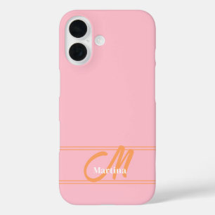 Funda iPhone 16 Nombre Inicial Monograma Moderno Rosa