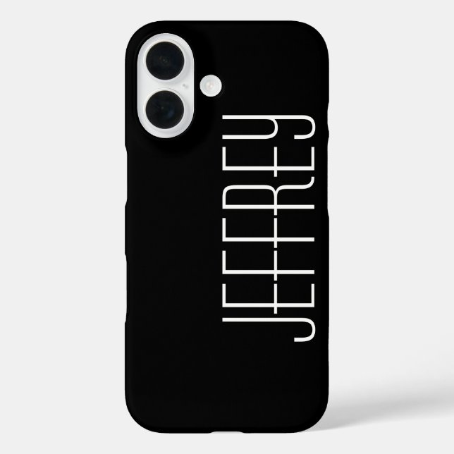 Funda iPhone 16 Nombre Jumbo Moderno, Blanco y Negro, Personalizad (Reverso )